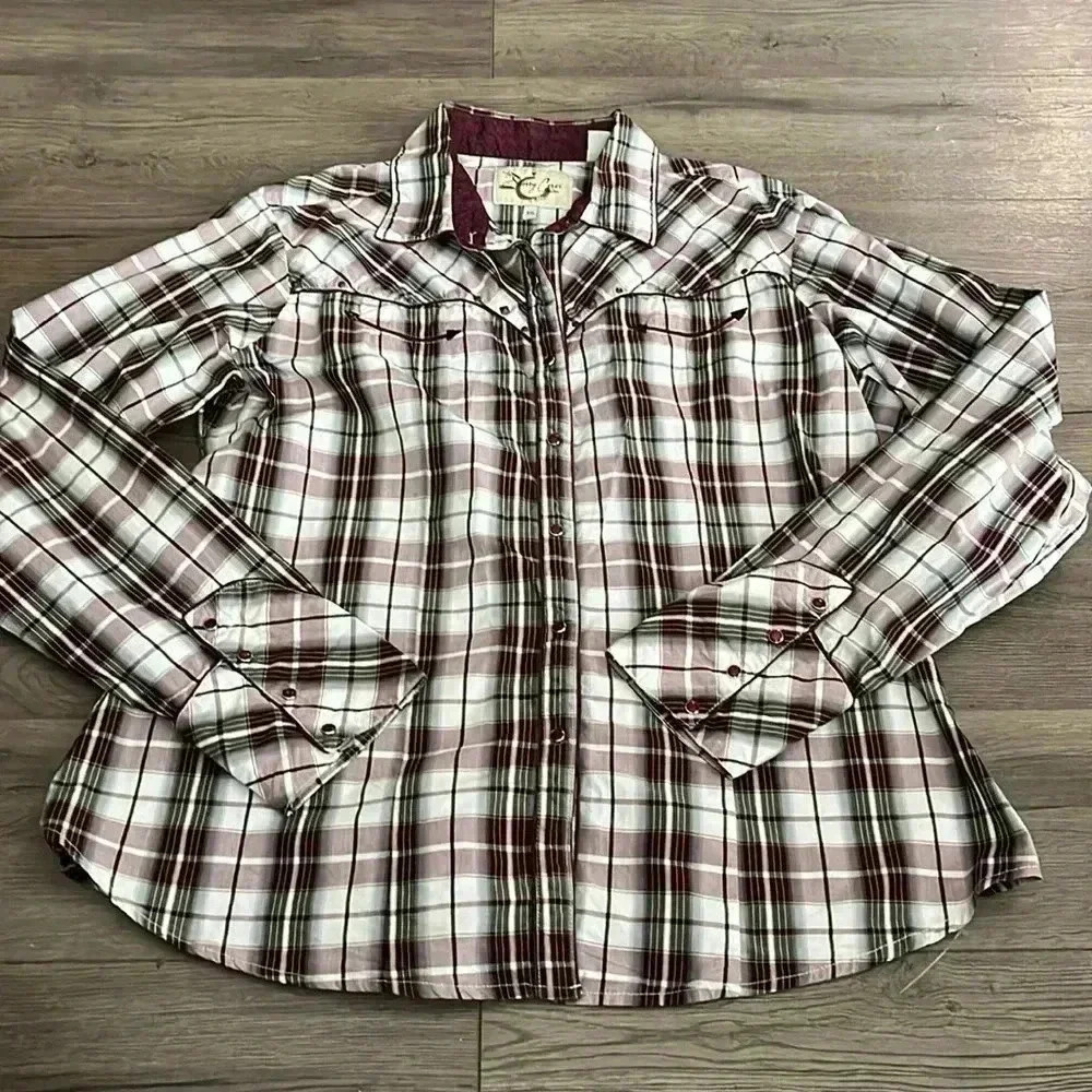[XXL]Vintage Sherry  Cervi Red/White Plaid Cowboy Button Down Men Shirt
